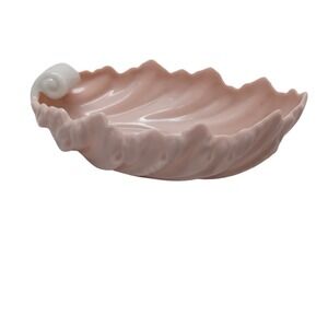 Vintage Lenox Pink Porcelain Shell Dish White Scroll Handle Made in USA 6 inch